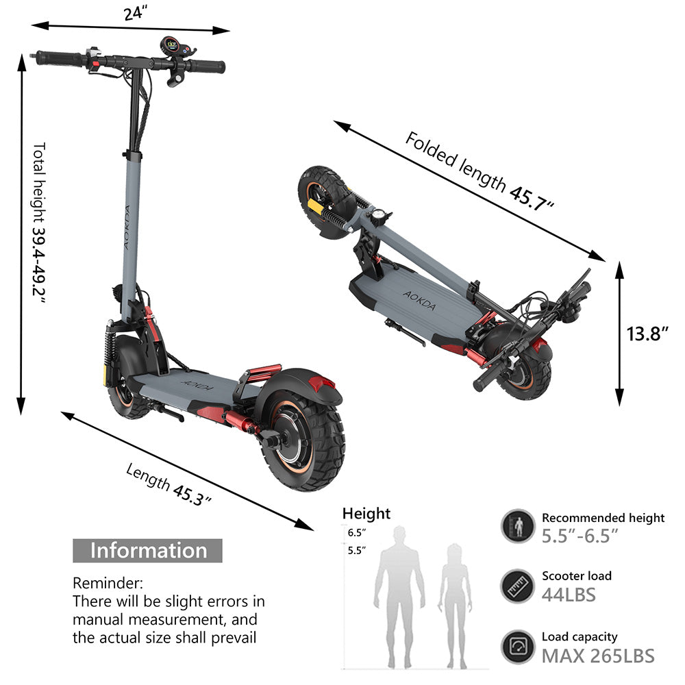 AOKDA A1 Electric Scooter 10" Off-Road Tires 800W Motor 48V 12.5Ah Battery