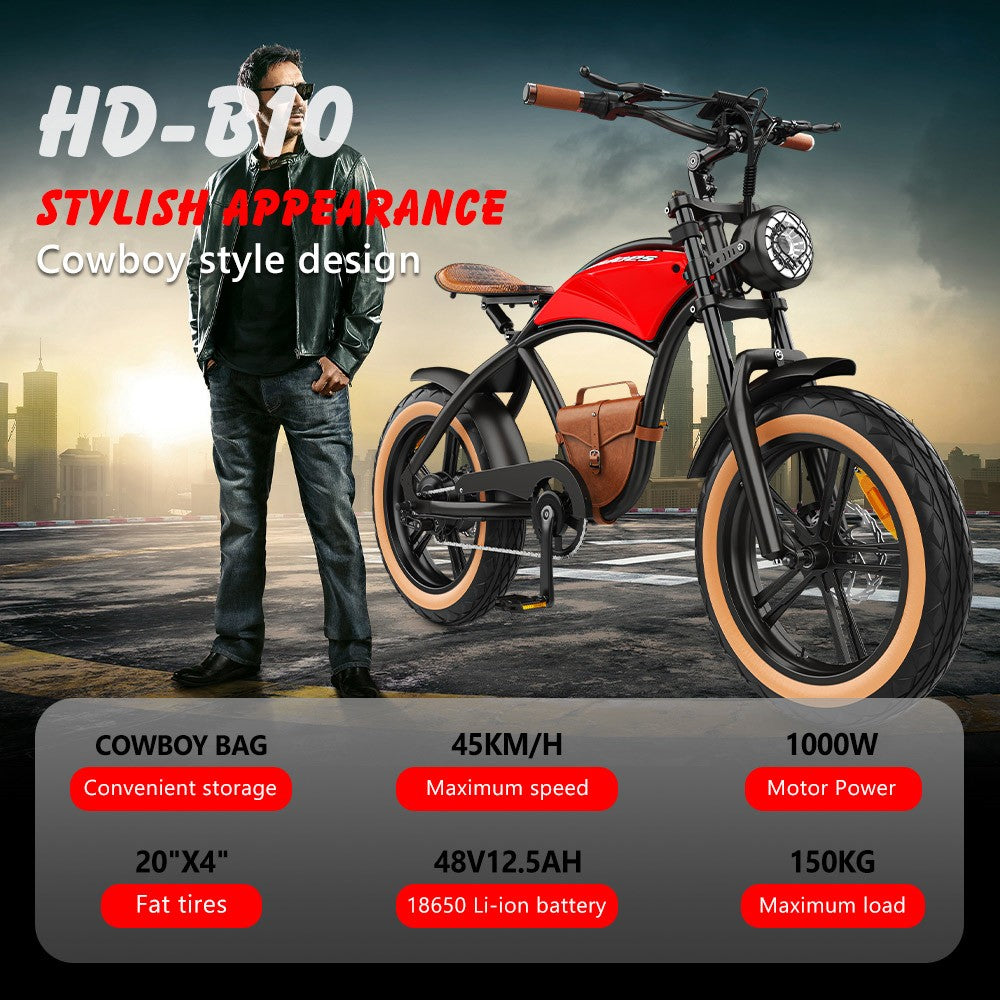 Hidoes B10 Electric Dirt Bike 20" Fat Tires 1000W Motor 48V 12.5Ah Battery