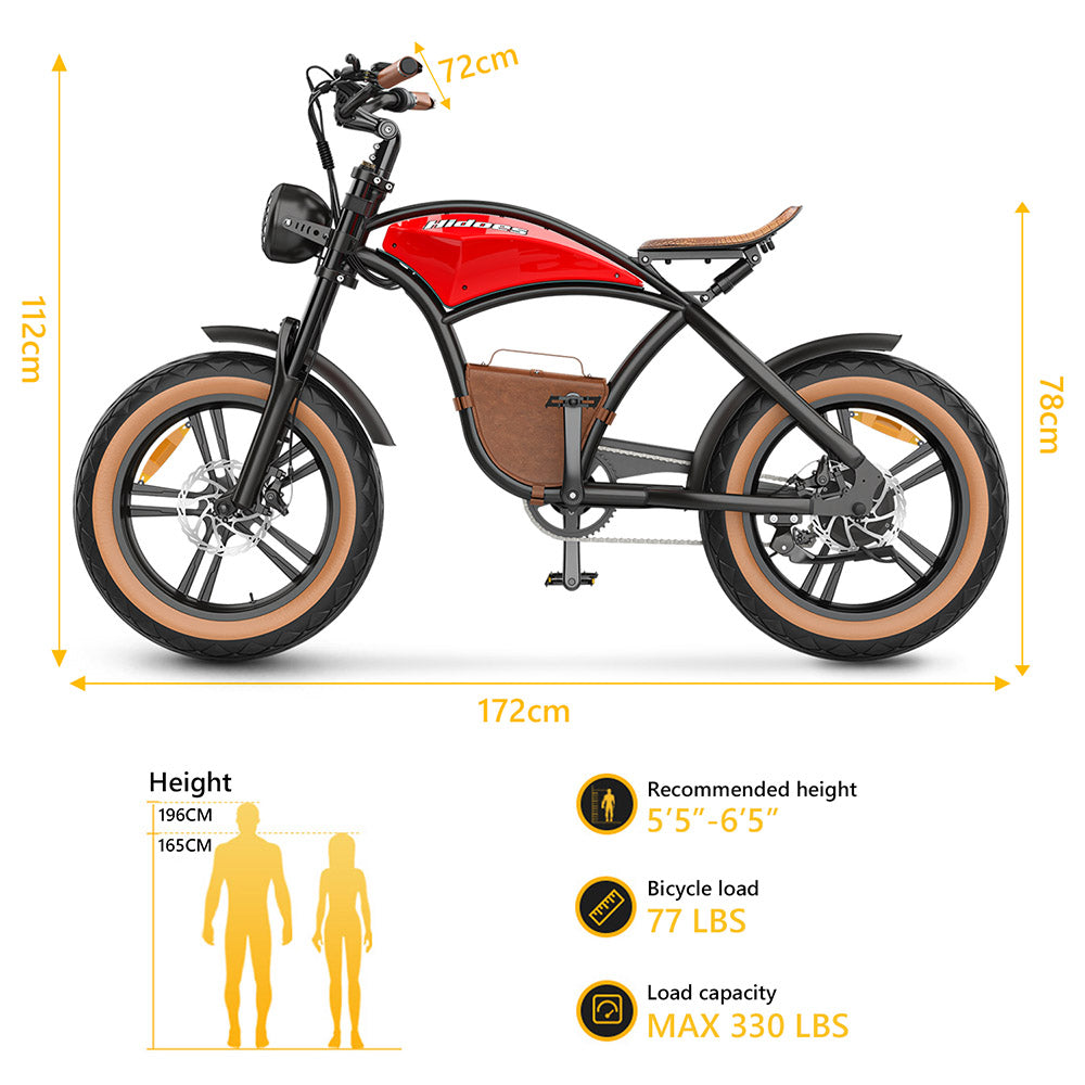 Hidoes B10 Electric Dirt Bike 20" Fat Tires 1000W Motor 48V 12.5Ah Battery