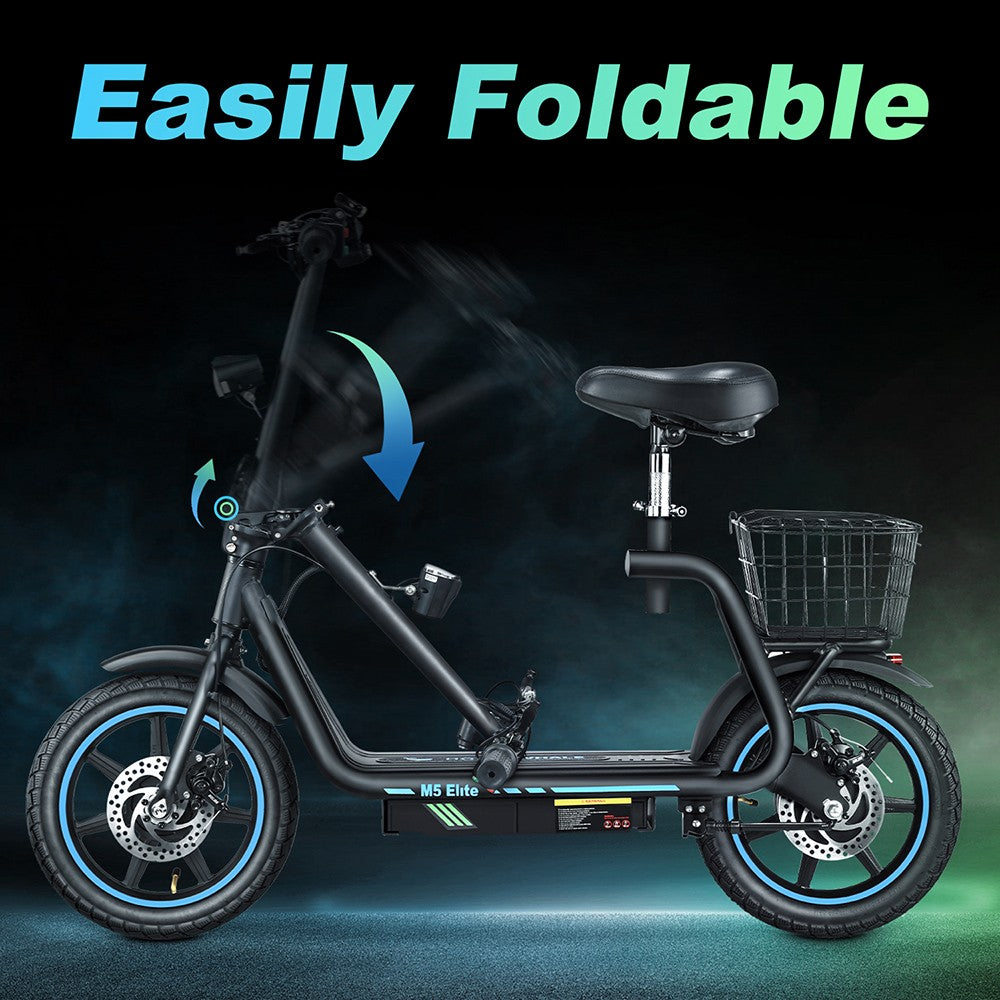 Honey Whale M5 Elite Electric Scooter with Seat 14" Tires 500W 48V 13Ah Battery