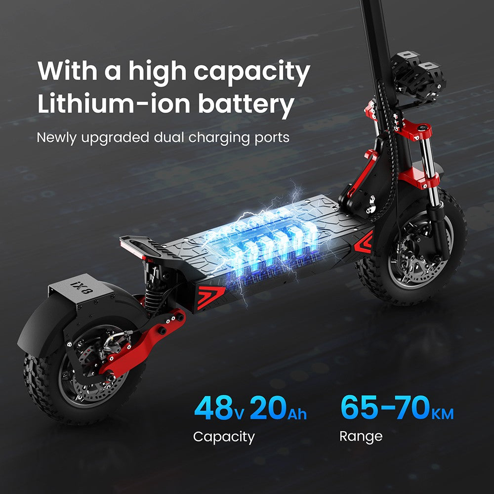 iScooter iX8 Electric Scooter 12" Tires Dual 1200W Motors 48V 20AH Battery