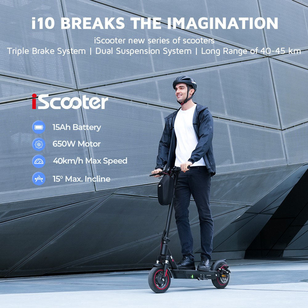 iScooter i10 Electric Scooter 10" Tires 650W Motor 36V 15Ah Battery