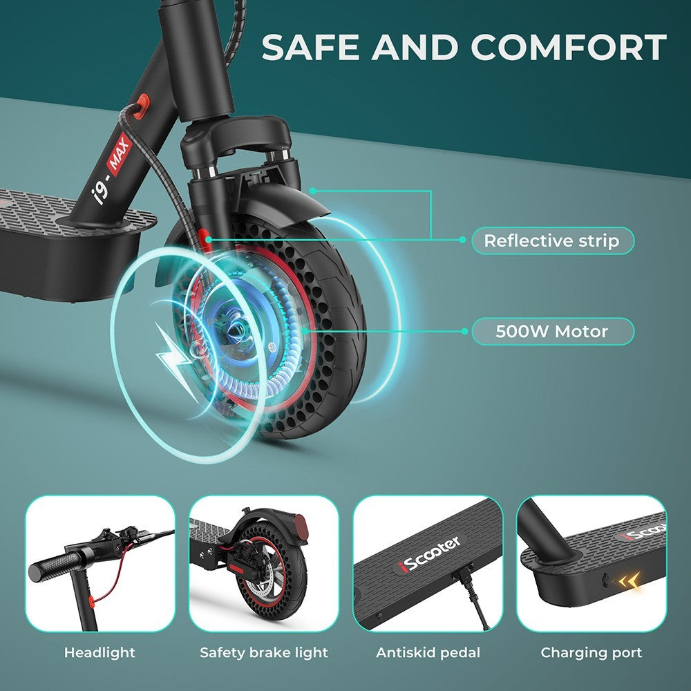 iScooter i9 Max Electric Scooter 10" Tires 500W Motor 36V 10Ah Battery