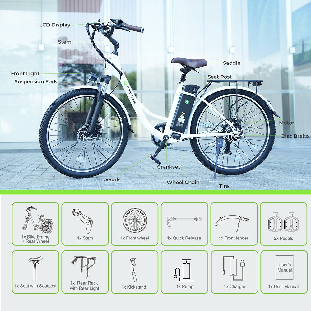 isinwheel U2 Electric Bike 26" Tires 350W Motor 36V 13Ah Battery