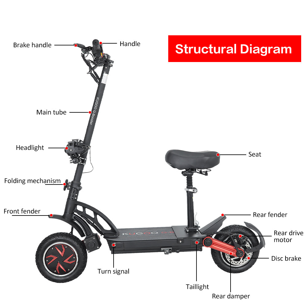 KUGOO G-Booster Electric Scooter with Seat 10" Dual 800W Motor 48V 23Ah Battery