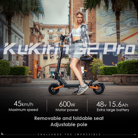 KuKirin G2 Pro Patinete Eléctrico con Asiento 9'' Neumáticos 600W 48V 15Ah Batería