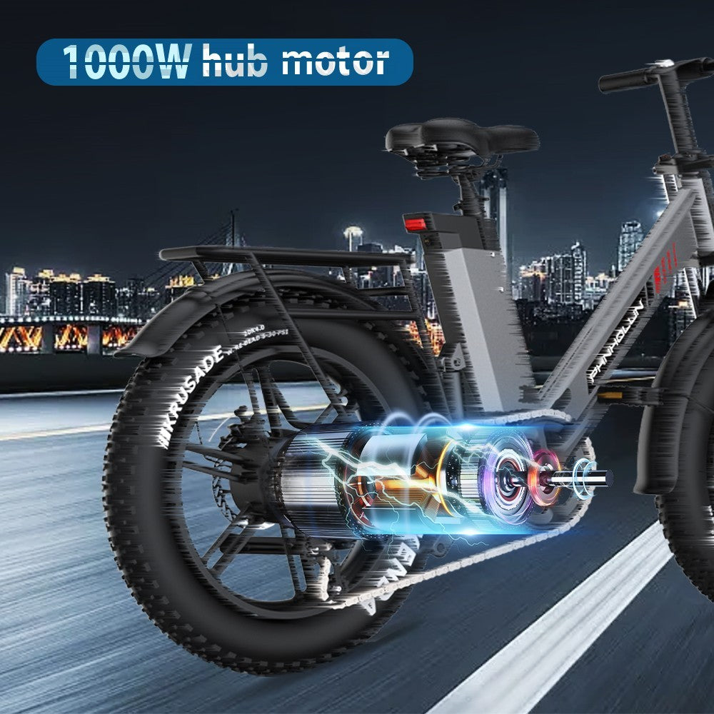 PHNHOLUN C6 Pro Electric Bike 20" Fat Tires 1000W Motor 48V 17Ah Battery