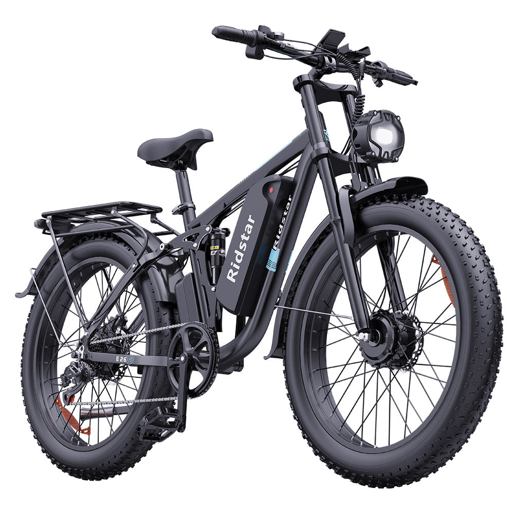 Ridstar E26 Pro Electric Mountain Bike 26" Tires Dual 1000W Motors 48V 23Ah Battery