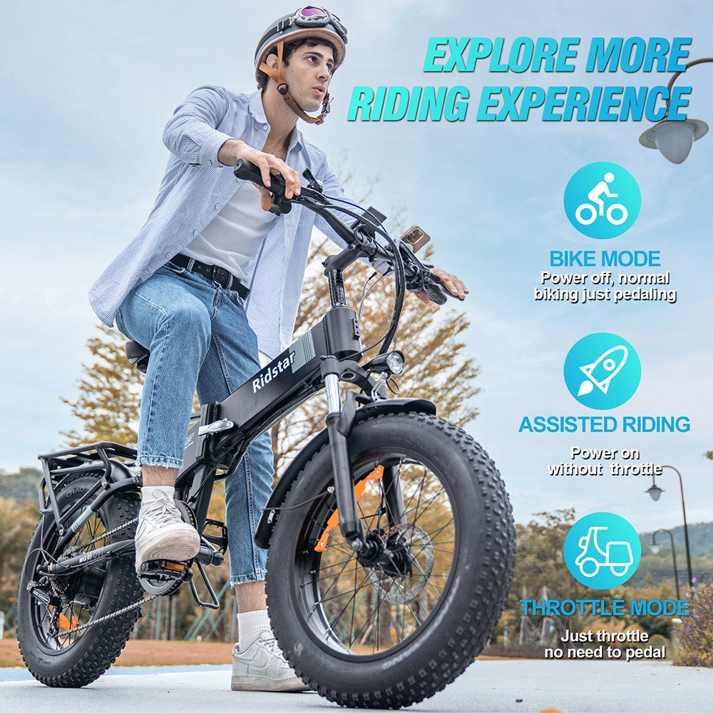 Ridstar H20 Pro Electric Bike 20" Fat Tires Dual 1000W Motors 48V 23Ah Battery