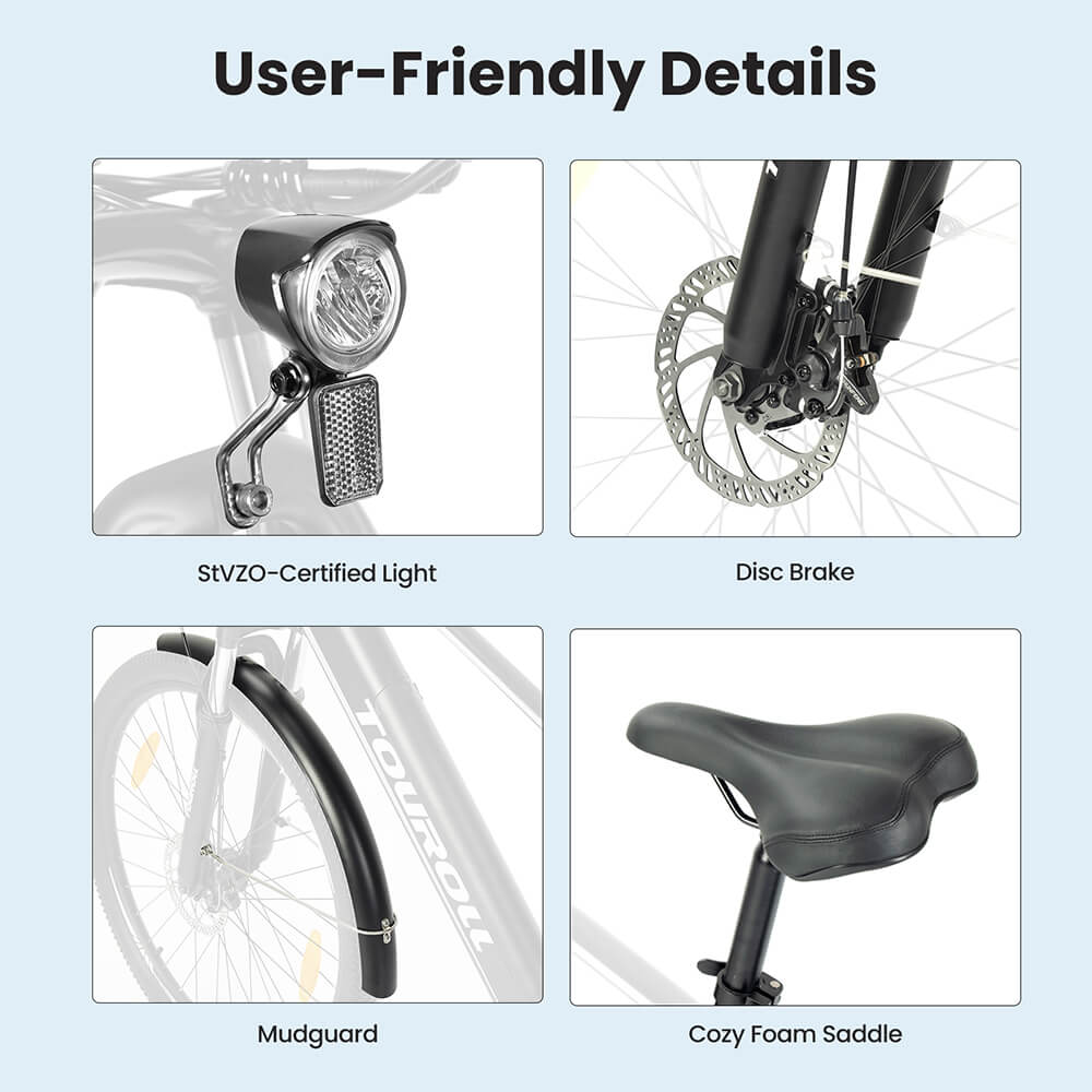 Turoll J1 Elektro-Trekkingrad, 27,5-Zoll-Reifen, 250-W-Motor, 36-V-15,6-Ah-Batterie